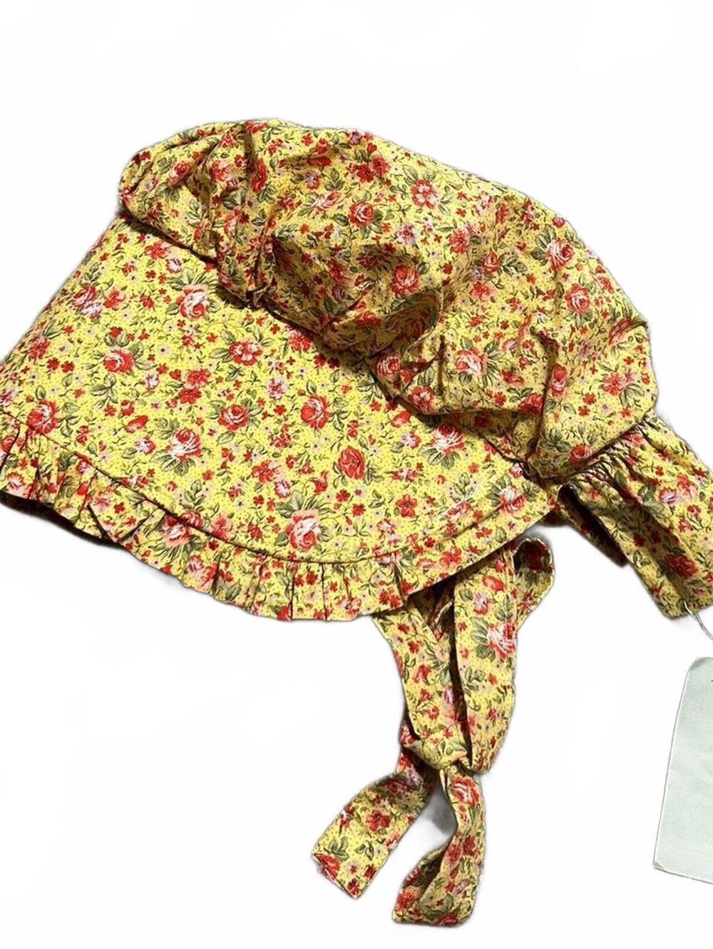 Yellow Floral Print Retro Cottage Bonnet hat